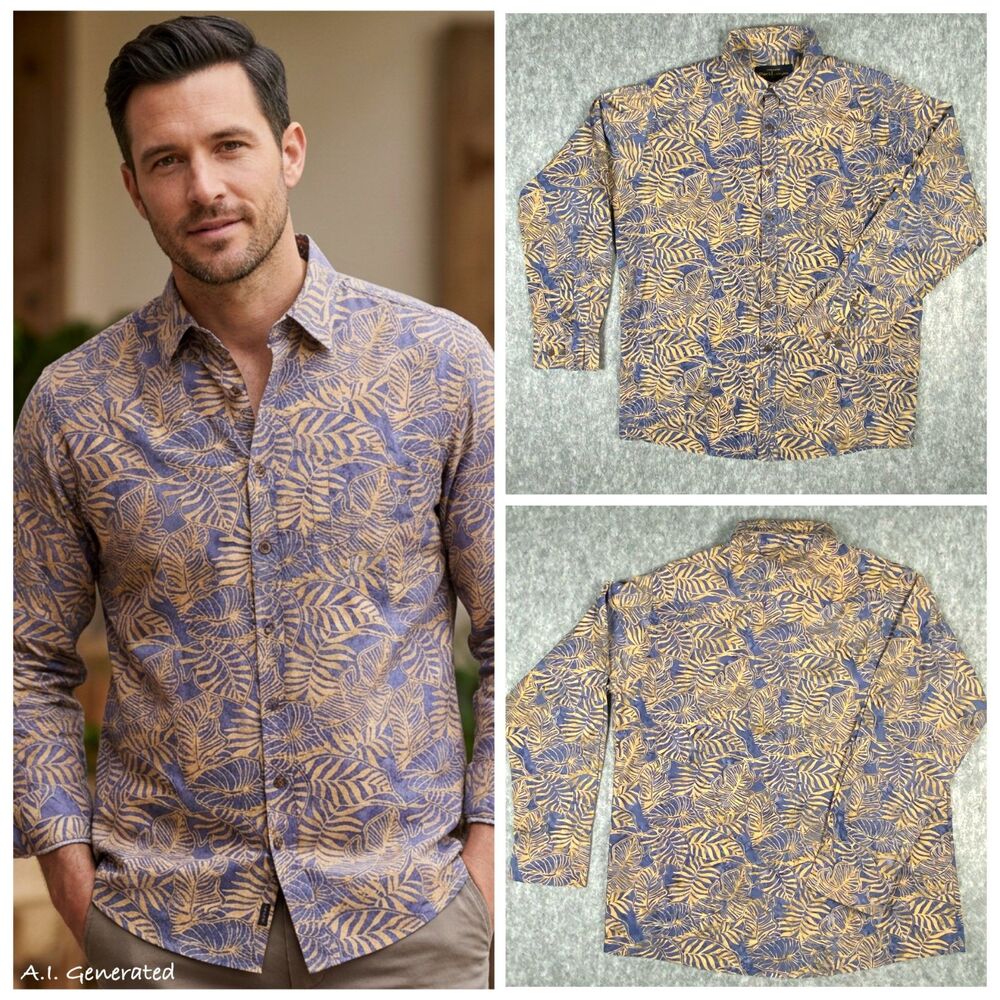 Pete Huntington Handcrafted Bali Hawaiian Style Long Sleeve Shirt XL 100% Cotton